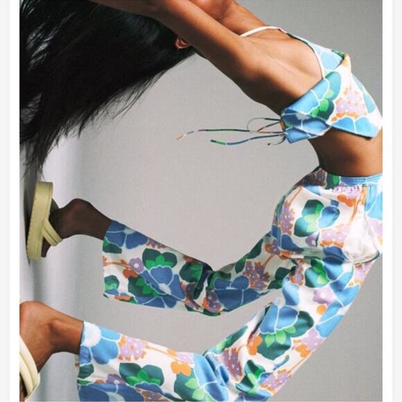 ZARA Pants S Floral Straight Leg Pajama Style Groove Retro Bohemiam Hippie NWOT - Picture 5 of 15
